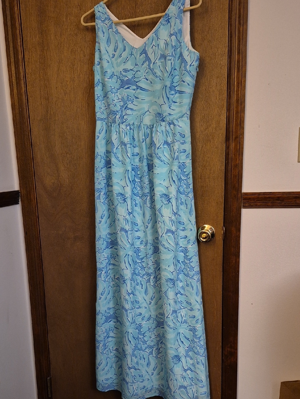 Vineyard Vines Aqua and Navy Floral V-neck Dress